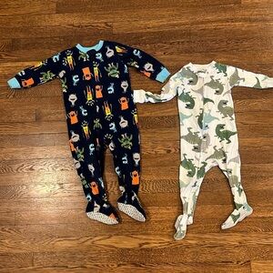 2 Pcs Carters Monster & Dino Footie Jams, Size 18 mo